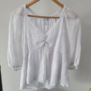 Romantic Eyelet Baby Doll White Top Plus Size XXL.